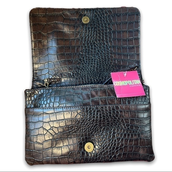 Nwt cosmopolitan brown faux crocodile clutch/Crossbody purse - Picture 2 of 11